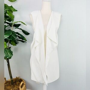 Jolt Chiffon White Draped Open Style Sleeveless Cardigan Midi Duster